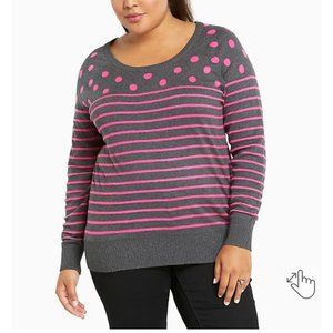 TORRID Womens 4X Pink Gray Sweater Plus Polka Dot Striped Knit Pullover Soft